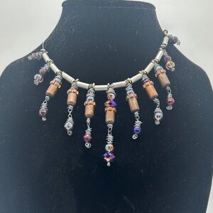 Elegant Copper bullet shells and Silver Beaded Necklace
